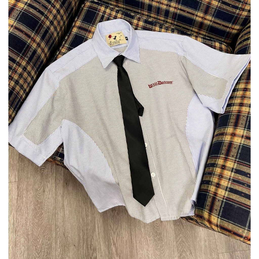 ⁂  Áo Striped Boxy Shirt “W311Dotcom / Áo Sơ Mi Ngắn Tay Phối Kẻ Premium Cotton