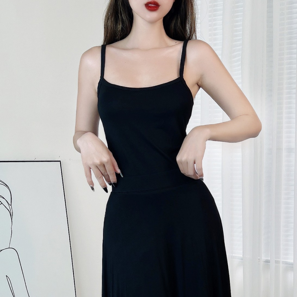 Set 3 Món Nữ Trơn Áo Khoác Có Nút , Áo 2 Dây Kèm Chân Váy Dáng Dài Xòe MIMIX DM1270