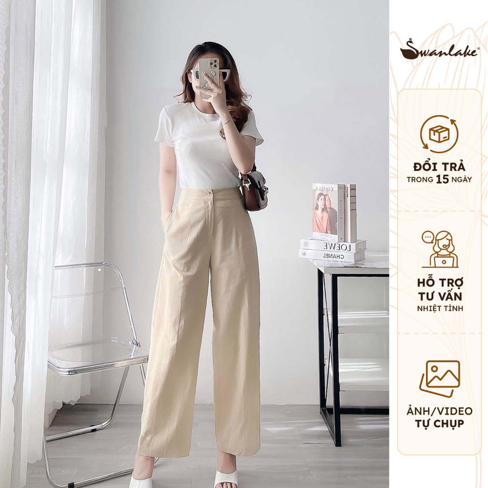 SWANLAKE | Quần Ống Suông Nữ Trung Niên Siêu Tôn Dáng, Chất Linen Mềm, Thoáng Mát - MÃ: Q10197LW01