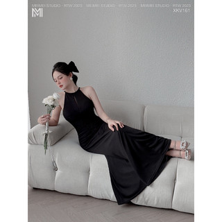 Đầm maxi thun xẻ ngực, váy cổ yếm dáng ôm body, phong cách sang trọng mặc đi tiệc, đi sự kiện | XKV161 | MeiMei Studio