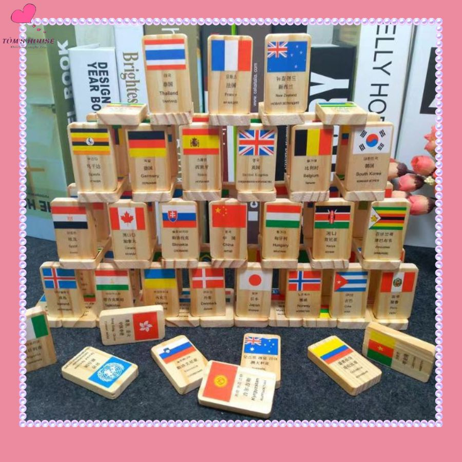 Bộ 100 Quân Domino Cờ Các quốc Gia Trên Thế Giới Bằng Gỗ Cho Bé