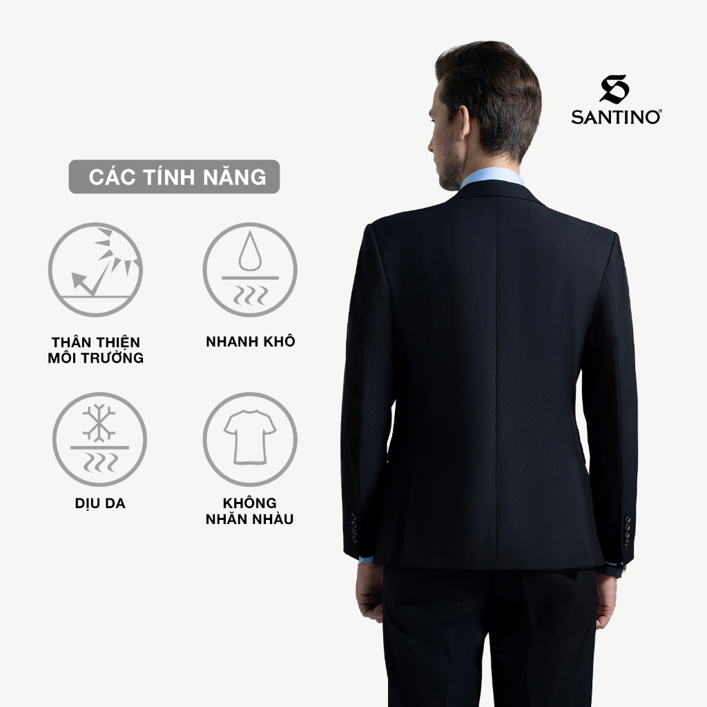 Bộ Vest Nam Cao Cấp Công Sở Hàn Quốc Santino, Chất Liệu Cao Cấp Màu Đen X351