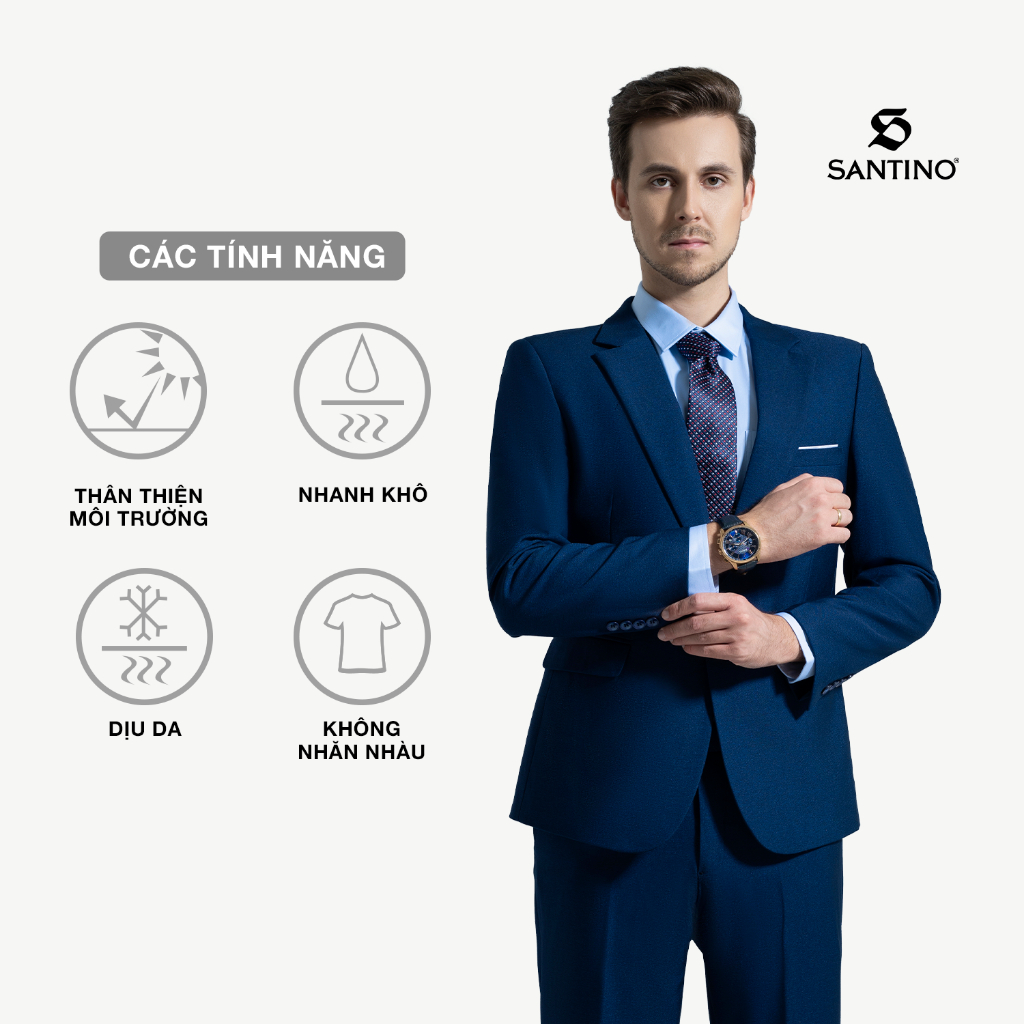 Bộ Vest Nam Cao Cấp Công Sở Hàn Quốc Santino, Chất Liệu Cao Cấp Màu Xanh X354