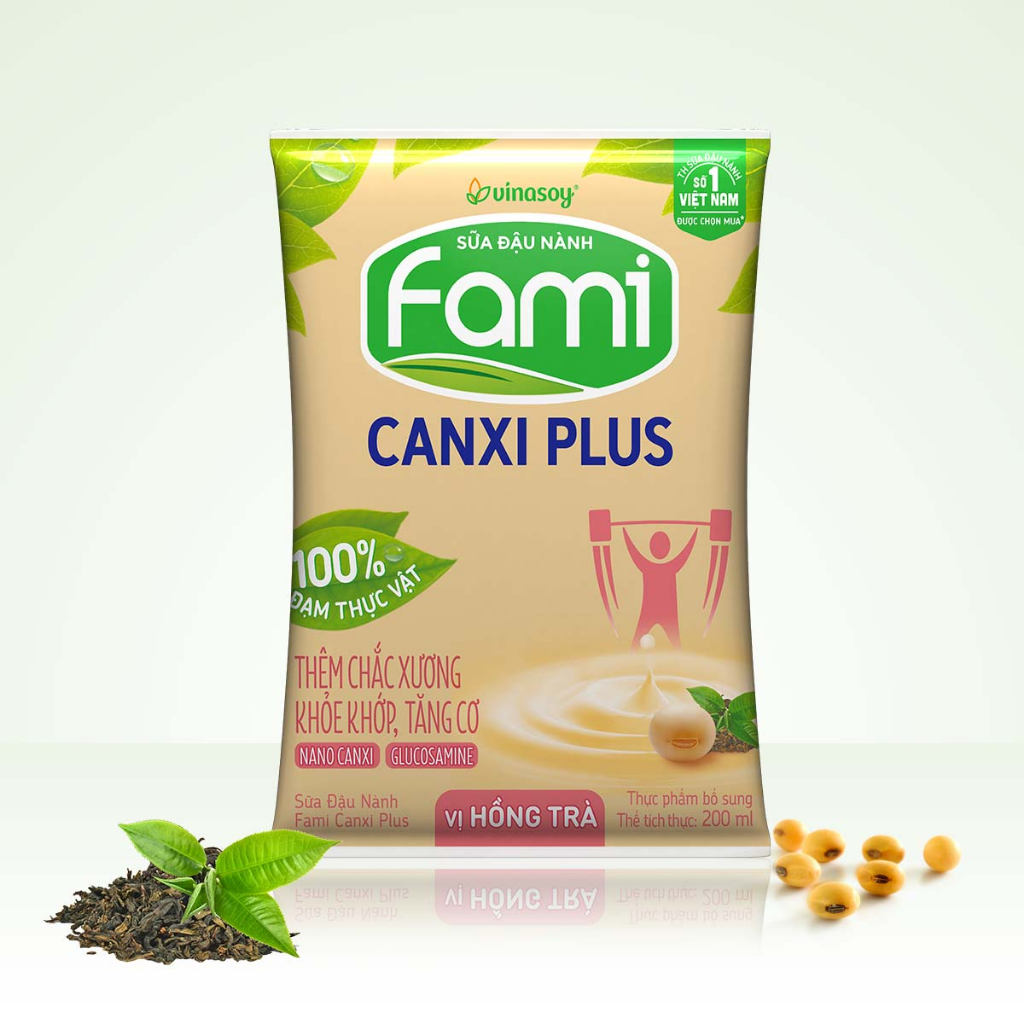 Thùng sữa đậu nành Fami Canxi Plus vị hồng trà bịch (40 bịch x 200ml)