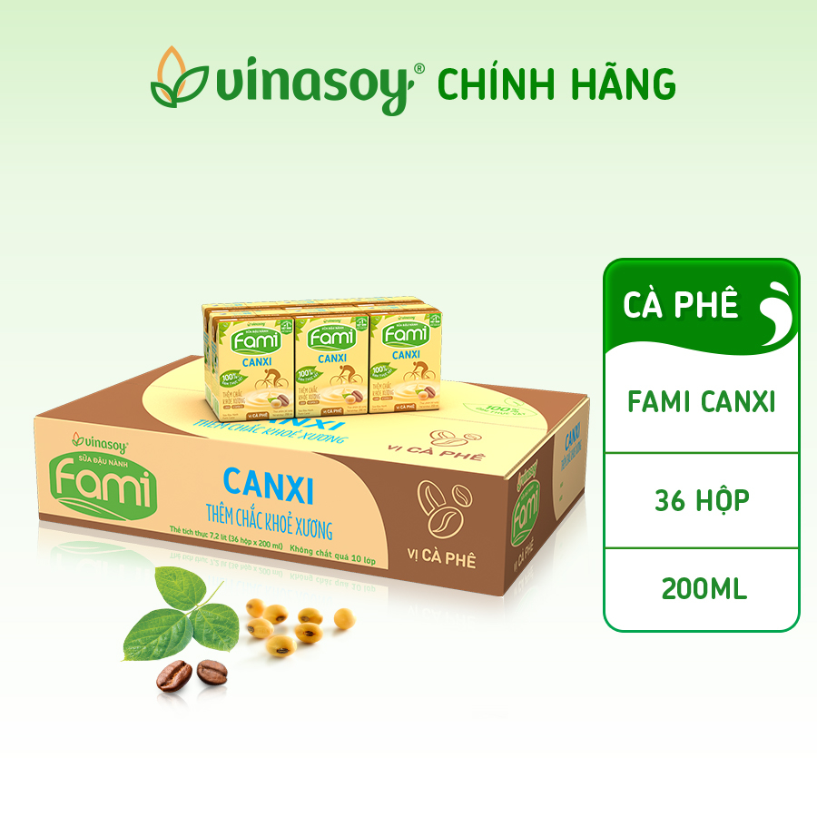 Thùng sữa đậu nành Fami Canxi Cà Phê (36 hộp x 200ml)