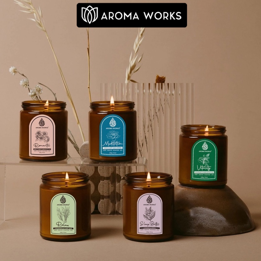 Nến thơm Spa Aroma Works liệu pháp mùi hương giúp dễ ngủ, thư giãn, thoải mái 240g