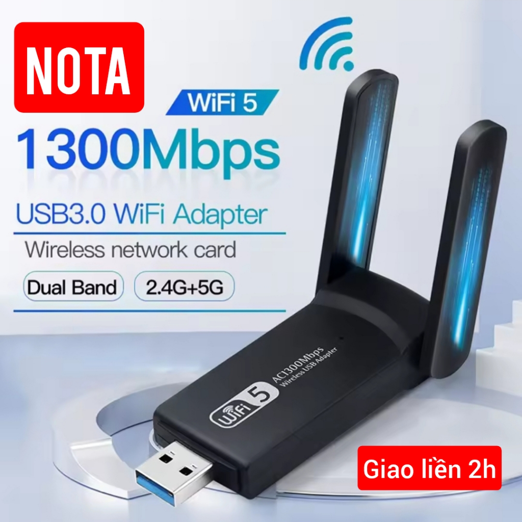 [Hỏa Tốc] Card WIFI 5G - USB WiFi 1200 Mbps gaming 2 râu siêu tốc wifi bluetooth giúp kích wifi cho pc laptop
