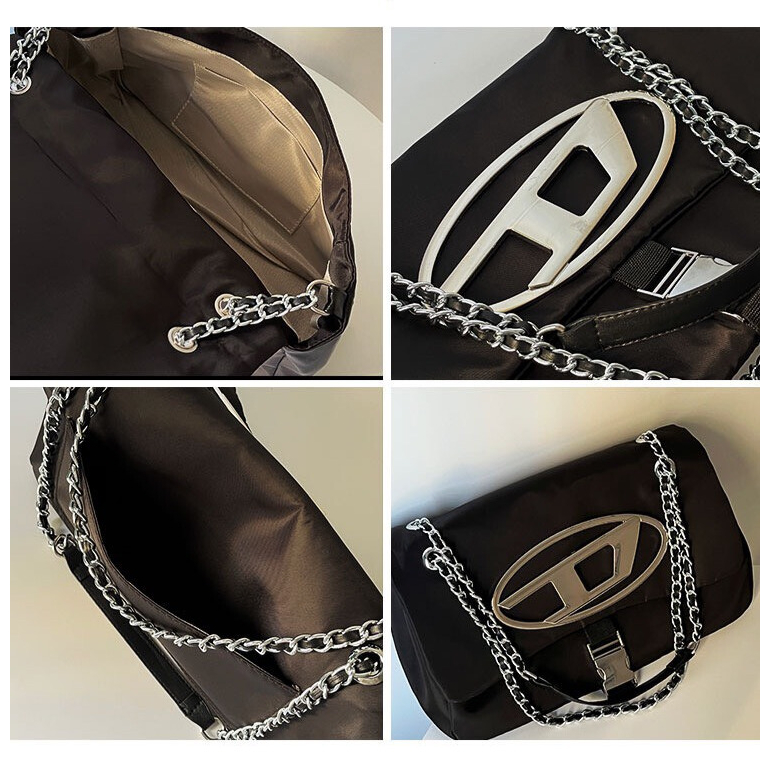 Túi xách nữ vải dù dây đôi phối xích đeo chéo đeo vai trendy