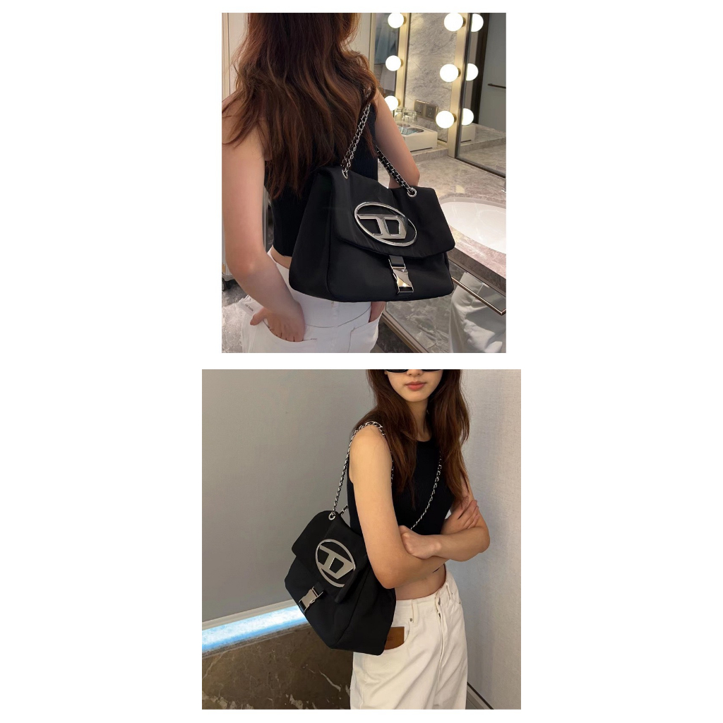 Túi xách nữ vải dù dây đôi phối xích đeo chéo đeo vai trendy