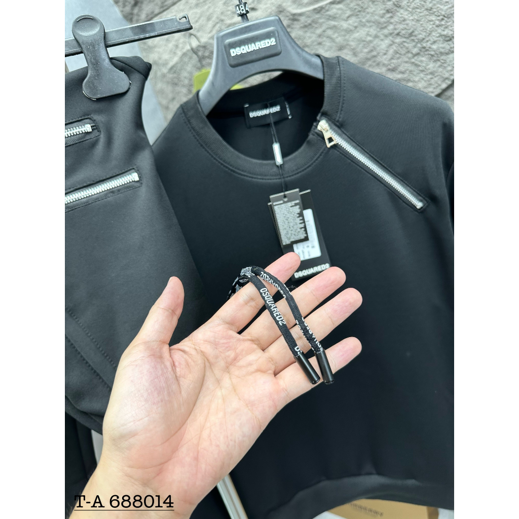 Bộ nỉ nam cổ tròn DSQ khóa zip đẹp, bộ thể thao nam thu dông cổ tròn khóa