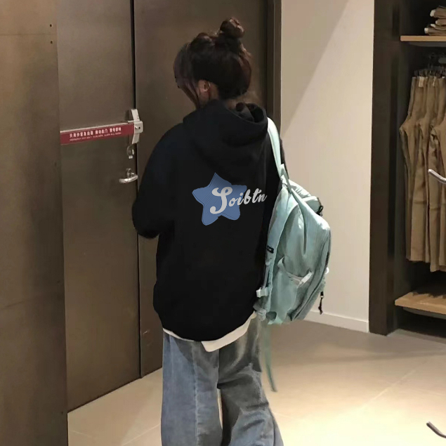 FOCUS local brand fashion vintage Đen nữ dài tay áo hoodie nữ  bigsize ulzzang 100%cotton