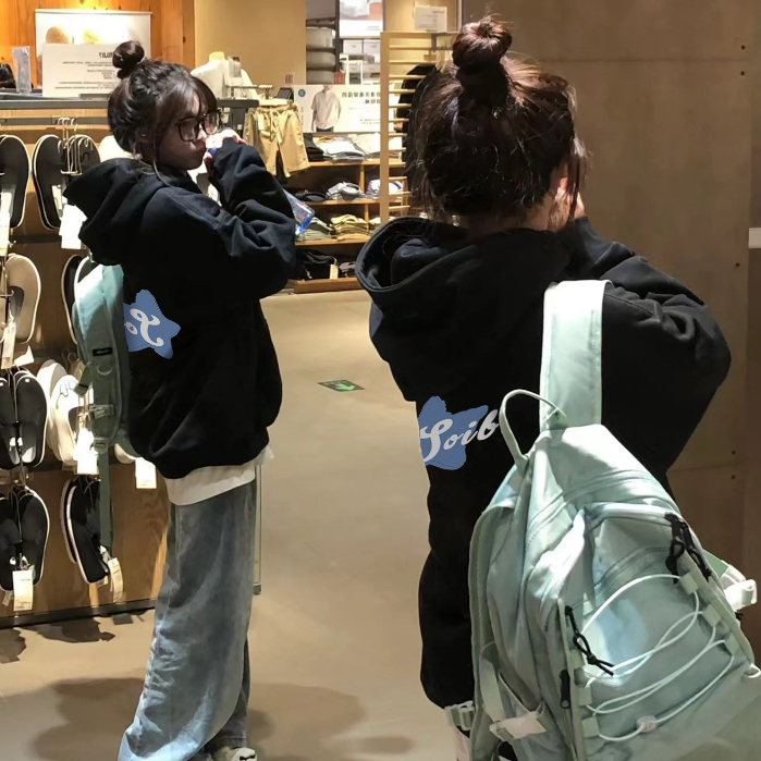 FOCUS local brand fashion vintage Đen nữ dài tay áo hoodie nữ  bigsize ulzzang 100%cotton