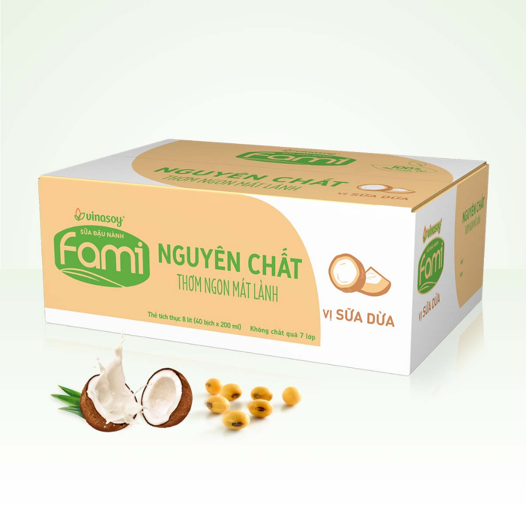 Thùng Sữa đậu nành Fami Nguyên Chất vị Sữa dừa (40 bịch x 200ml)