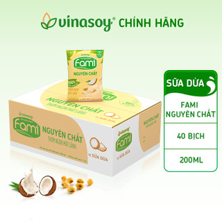 Thùng Sữa đậu nành Fami Nguyên Chất vị Sữa dừa (40 bịch x 200ml)