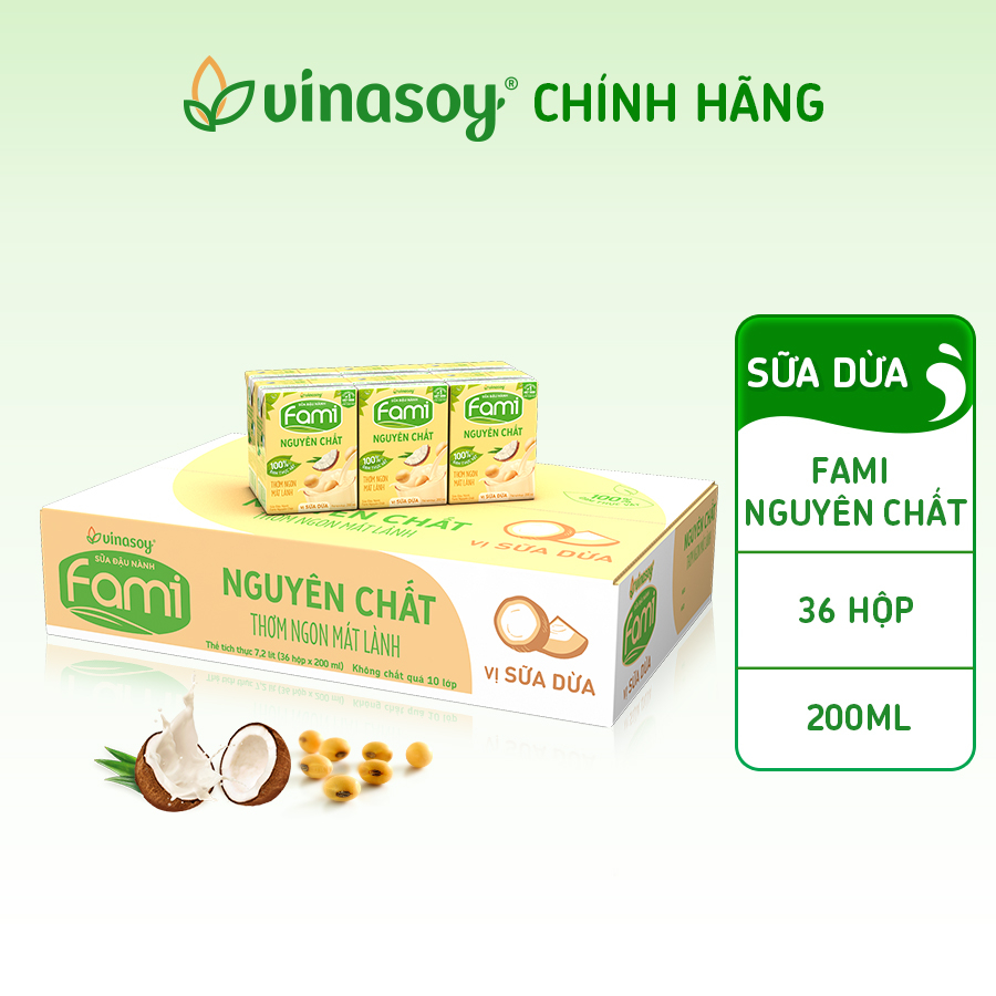 Thùng sữa đậu nành Fami Nguyên Chất vị Sữa dừa (36 hộp x 200ml)