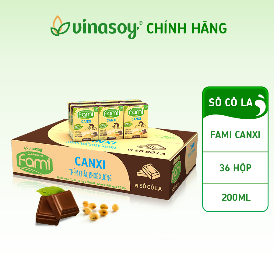 Thùng sữa đậu nành Fami Canxi Vị sô cô la hộp (36 hộp x 200ml)