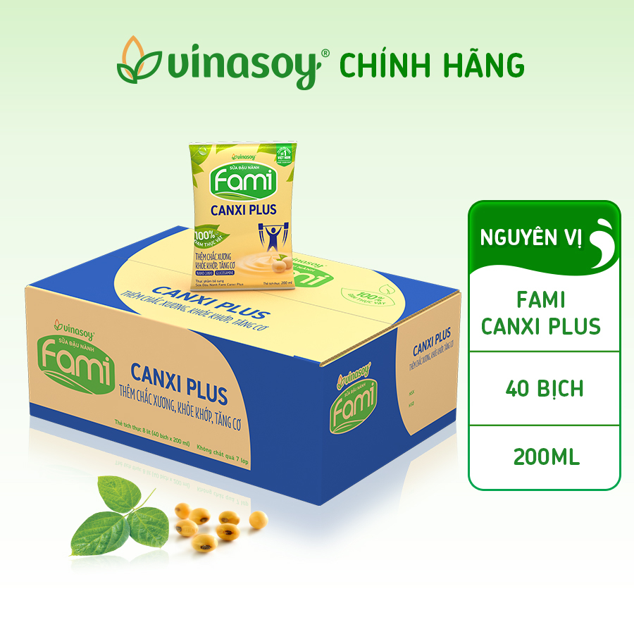 Thùng sữa đậu nành Fami Canxi Plus nguyên vị bịch (40 bịch x 200ml)