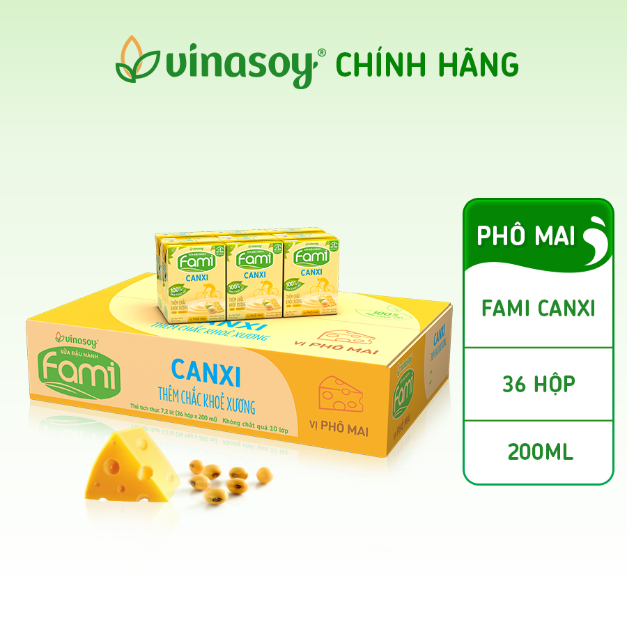 Thùng sữa đậu nành Fami Canxi Phô Mai (36 hộp x 200ml)