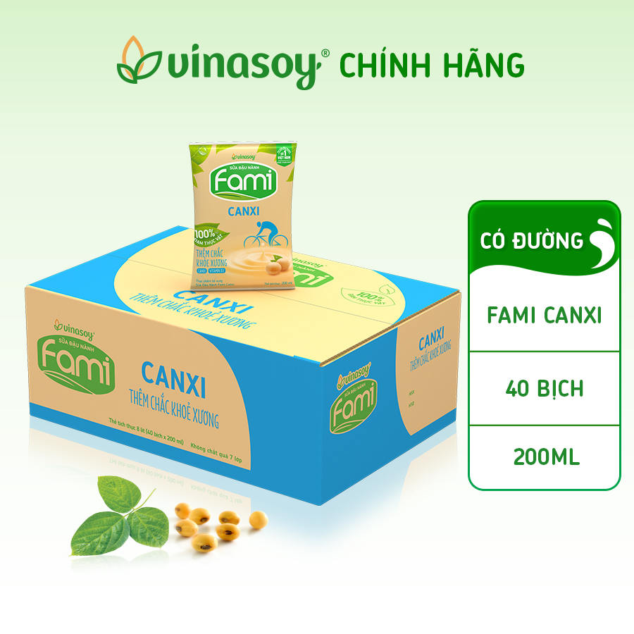 Thùng sữa đậu nành Fami Canxi Nguyên vị (40 bịch x 200ml)