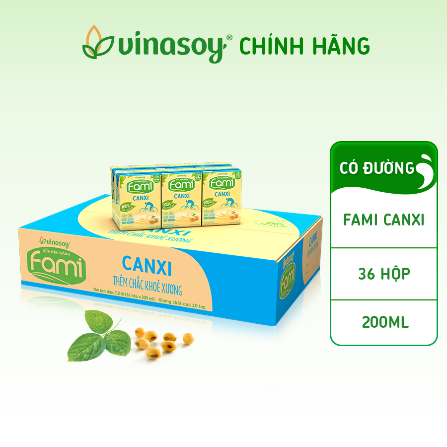 Thùng sữa đậu nành Fami Canxi có đường (36 hộp x 200ml)