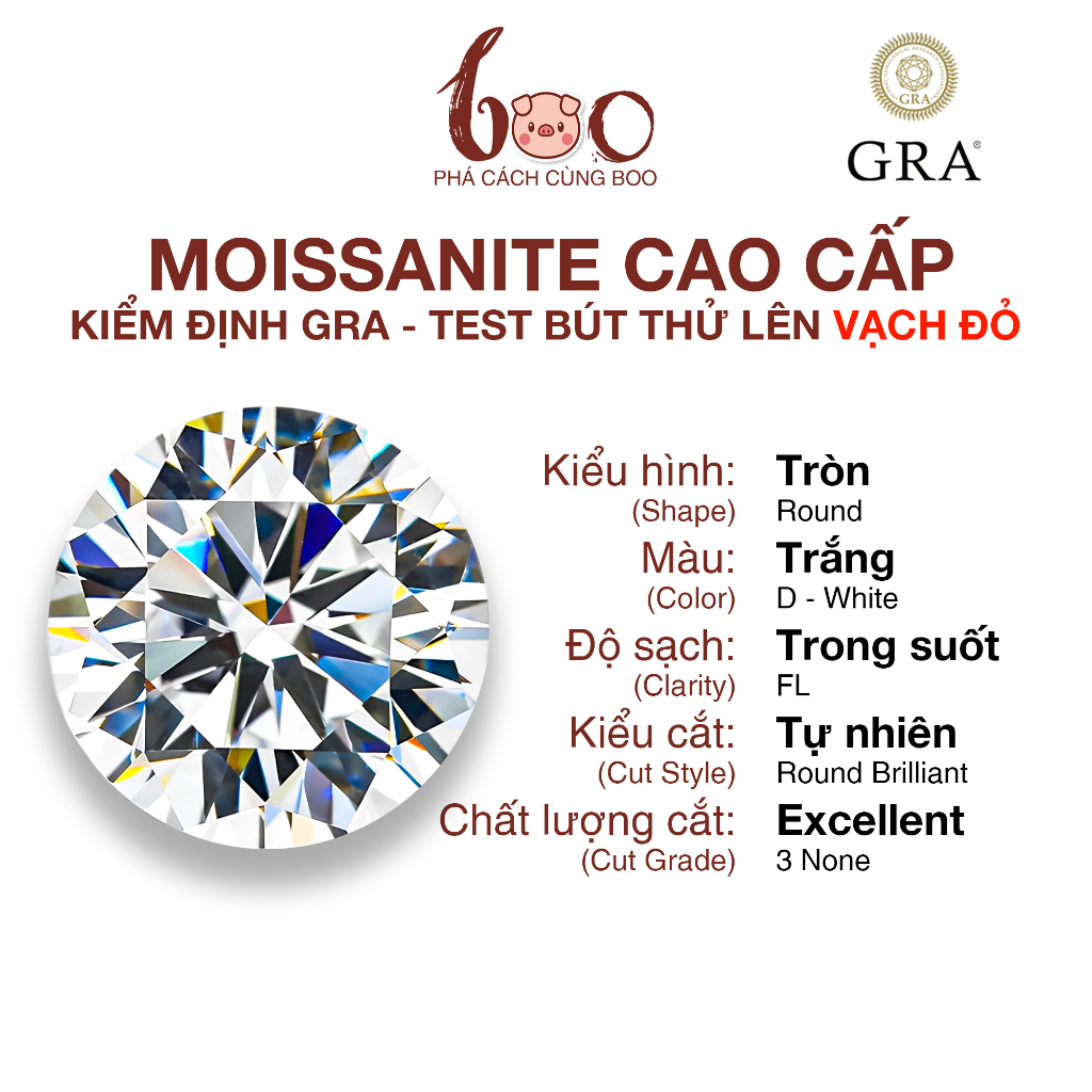 Kim cương nhân tạo Mỹ Moissanite nước D, độ sạch: FL Thử bút lên vạch đỏ