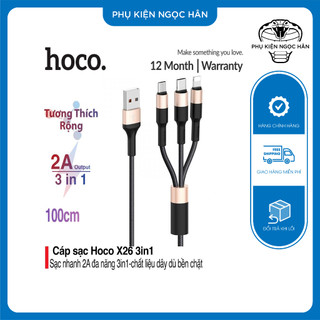 Cáp sạc đa năng 3 đầu hoco x26 xpress dây bện dù siêu bền usb to micro type-c lp chính hãng