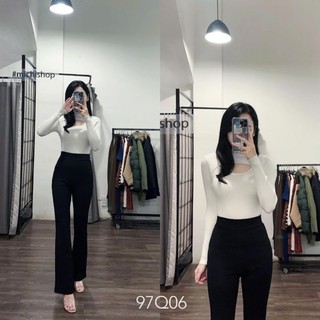 Quần ống Loe lưng cao chất vải umi co dãn ôm dáng-7899