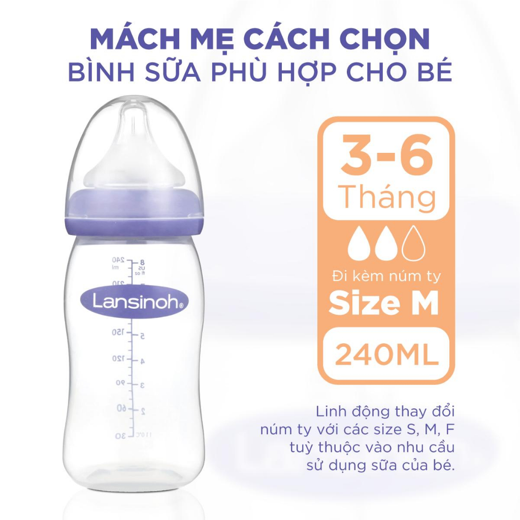 Bình Sữa Cổ Rộng Cho Bé Lansinoh Dung Tích 240ml