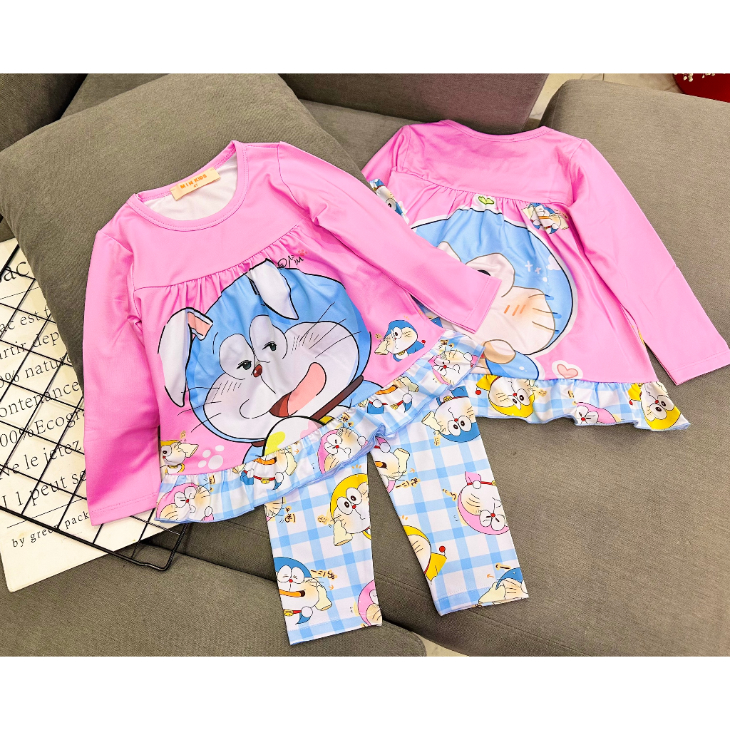 Bộ tay dài quần dài babydoll thun Borip xuất 4c loại 1 Quần áo cho bé 22-45kg Pikakid's