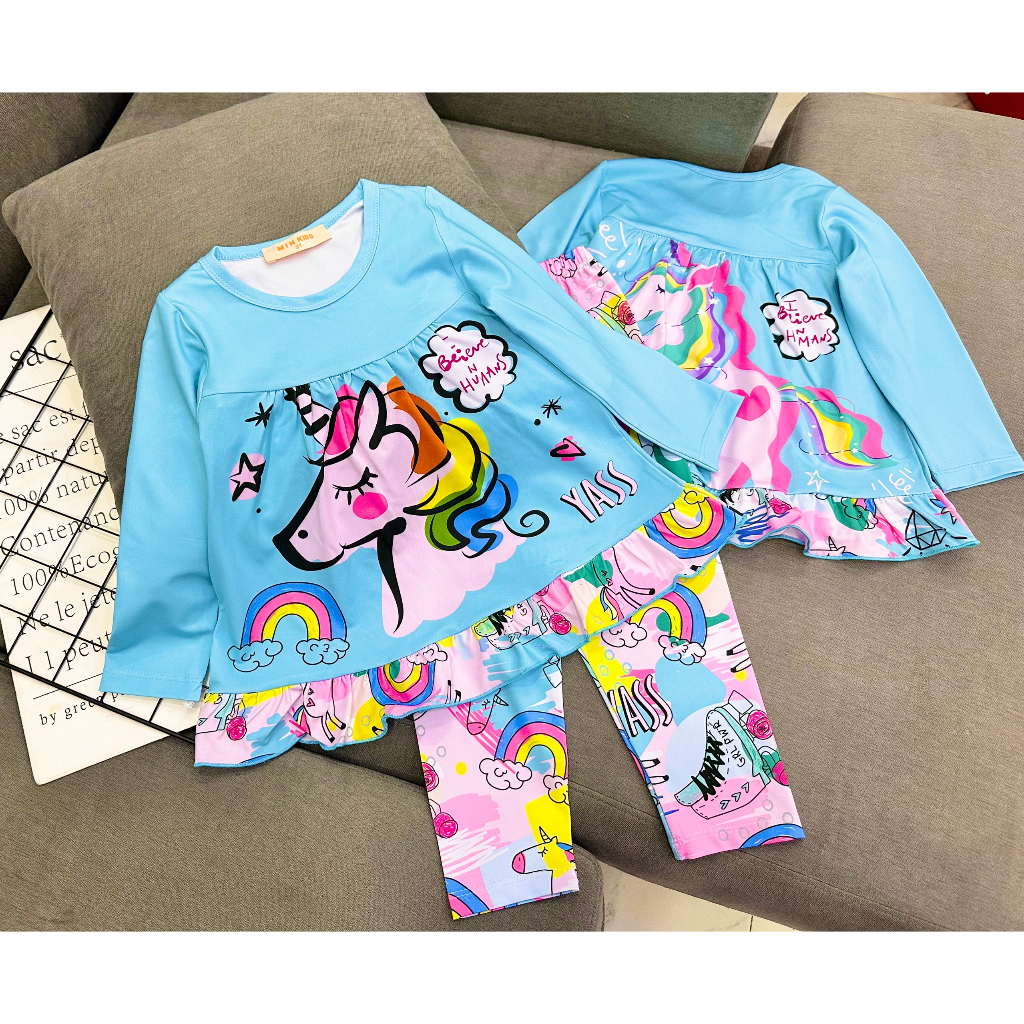 Bộ tay dài quần dài babydoll thun Borip xuất 4c loại 1 Quần áo cho bé 22-45kg Pikakid's