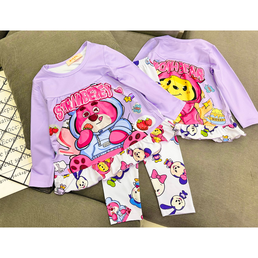 Bộ tay dài quần dài babydoll thun Borip xuất 4c loại 1 Quần áo cho bé 22-45kg Pikakid's