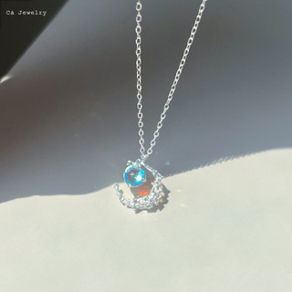  Dây chuyền vòng cổ nữ bạc s925 trăng khuyết pha lê và đá moonstone đổi màu Cá jewelry DC7 
