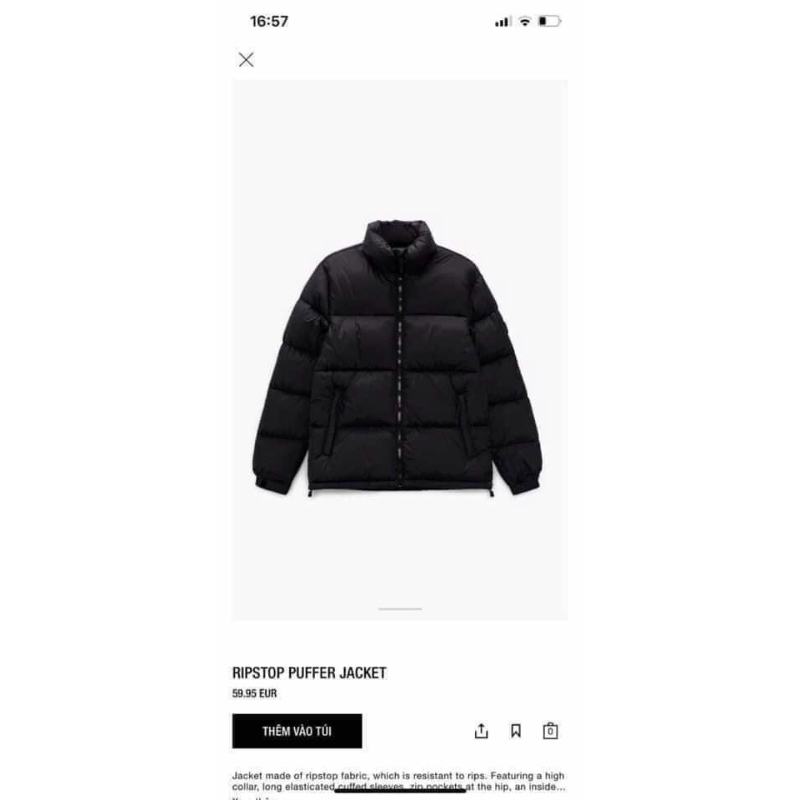 Áo phao nam zara chính hãng black