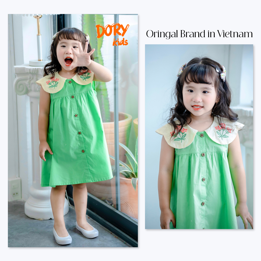 Váy bé gái DORYKIDS sát nách vải cotton cổ thêu công chúa xinh đẹp cho trẻ em 2,3,4,5,6,7,8,9,10,11,12 tuổi 101056V2201