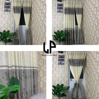Rèm cửa chính,cửa sổ vải gấm hoa văn sọc ghi trắng,có đầy đủ kích thước