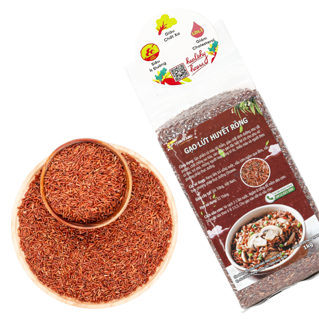 Gạo lứt huyết rồng Tôm Vàng nguyên chất ăn kiêng, healthy, giảm cân lành mạnh gói 1kg