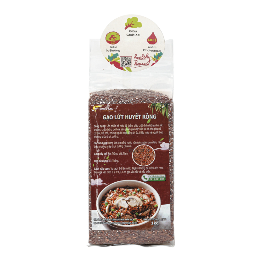 Gạo lứt huyết rồng Tôm Vàng nguyên chất ăn kiêng, healthy, giảm cân lành mạnh gói 1kg