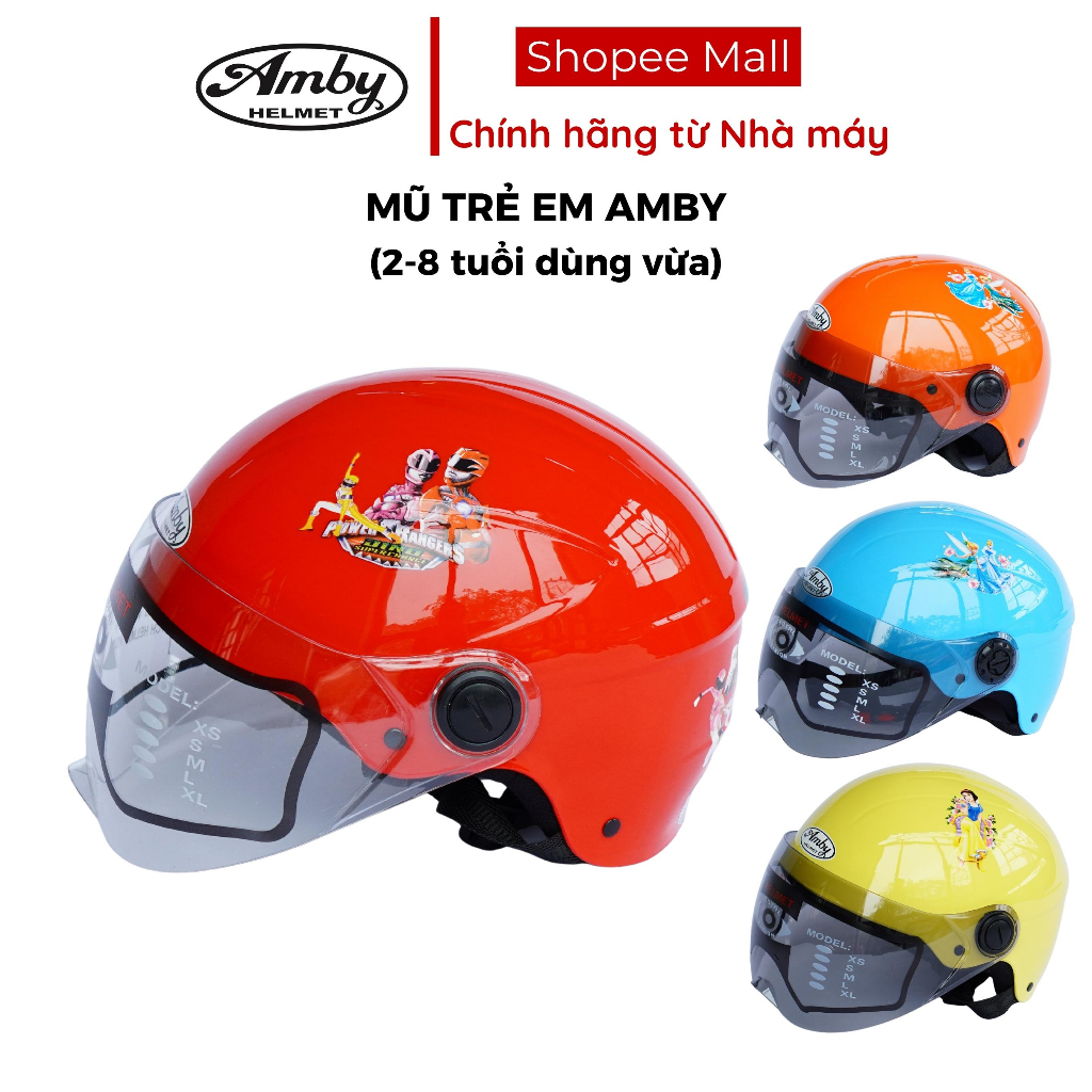 Mũ Bảo Hiểm Trẻ Em Nửa Đầu Amby Helmet, tem dán họa tiết đáng yêu cho bé trai và bé gái - Nhiều màu