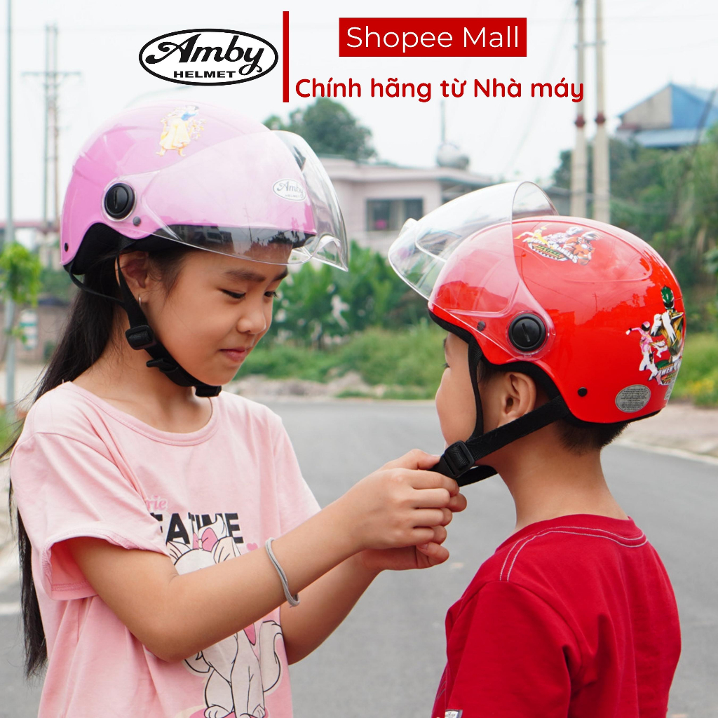 Mũ Bảo Hiểm Trẻ Em Nửa Đầu Amby Helmet, tem dán họa tiết đáng yêu cho bé trai và bé gái - Nhiều màu