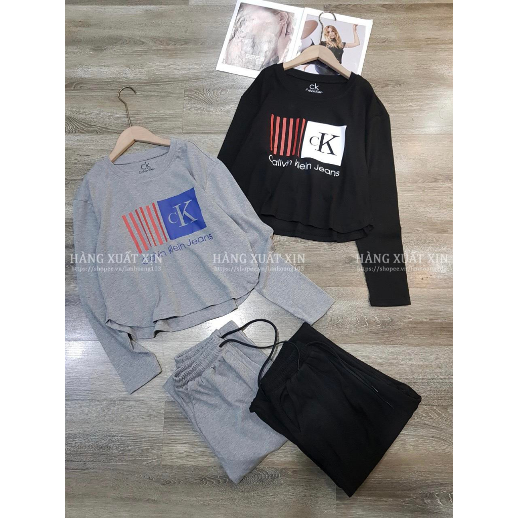 Bộ nỉ áo dài tay và quần ống rộng Calvin Klein 2 màu