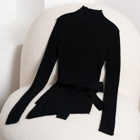 Áo len nữ dáng dài buộc nơ VIEN TRAN V61W21T026