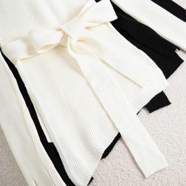 Áo len nữ dáng dài buộc nơ VIEN TRAN V61W21T026