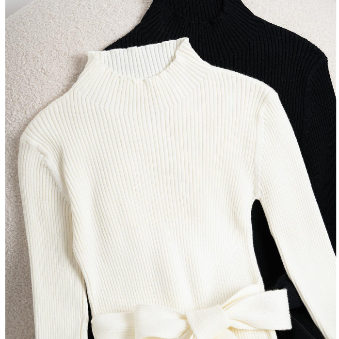 Áo len nữ dáng dài buộc nơ VIEN TRAN V61W21T026