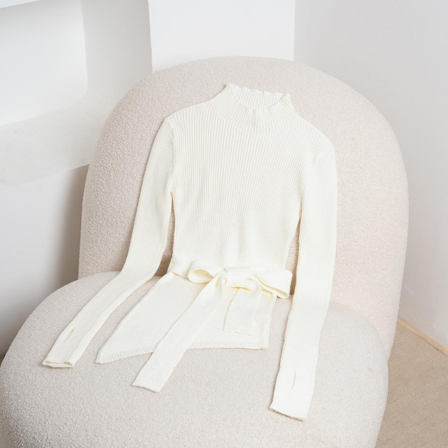 Áo len nữ dáng dài buộc nơ VIEN TRAN V61W21T026