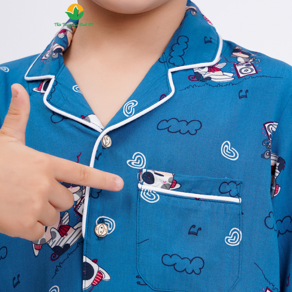 Bộ đồ pijama lanh mặc nhà cho bé trai thu đông Việt Thắng, quần dài, áo dài - B70.2303