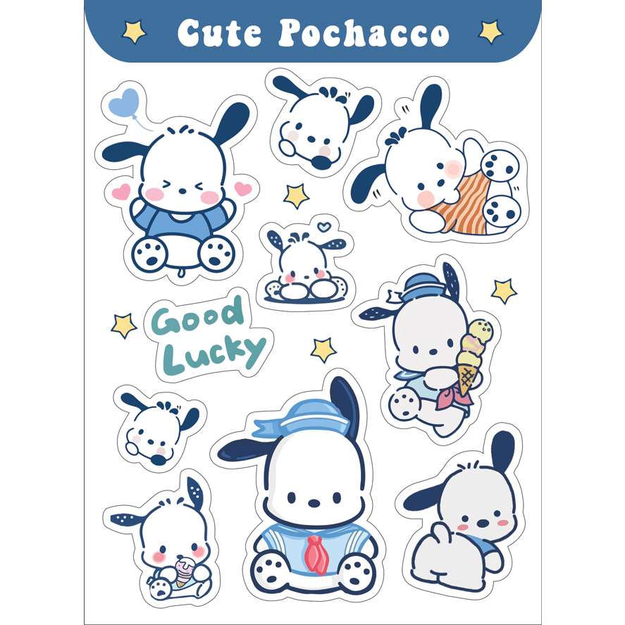 1 TỜ Sticker hoạt hình dễ thương TONTON, PHI HÀNH GIA, POCHACCO, DINO cute trang trí