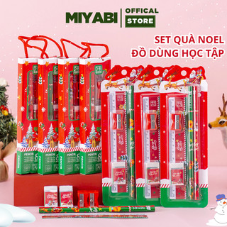 Set quà tặng học sinh noel,giáng sinh miyabi đồ dùng học tập văn phòng phẩm - set 5 món - bộ dụng cụ học tập