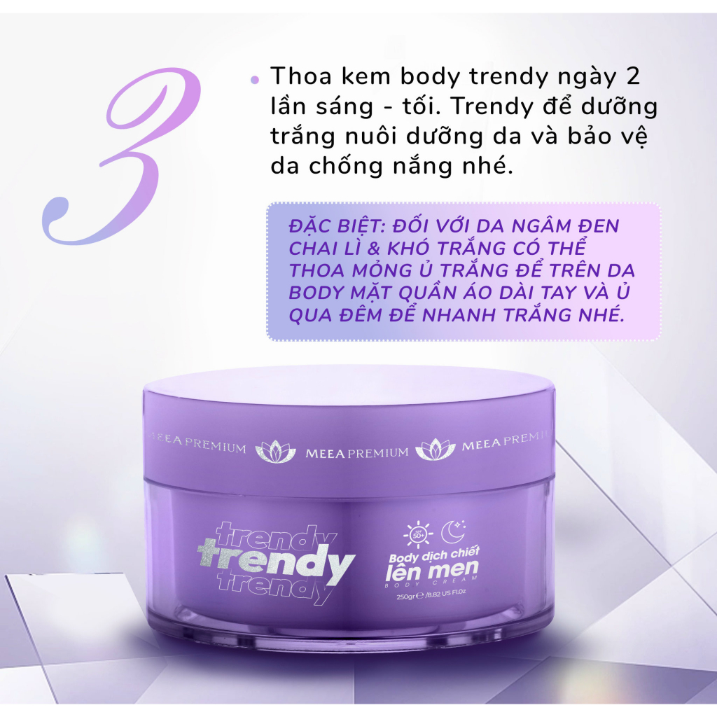 Combo Ủ Trắng Lên Men Trendy, Kem Body Trendy & Tẩy Tế Bào Chết Body Chính Hãng Meea Premium