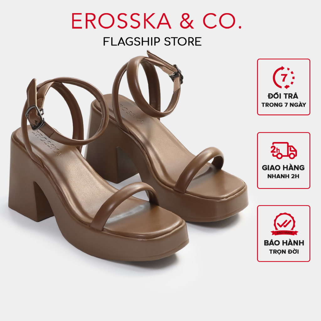 Erosska - Giày sandal cao gót nữ quai ngang kiểu dáng đơn giản cao 9cm màu nâu - SB029 [Form to lùi 1 size]