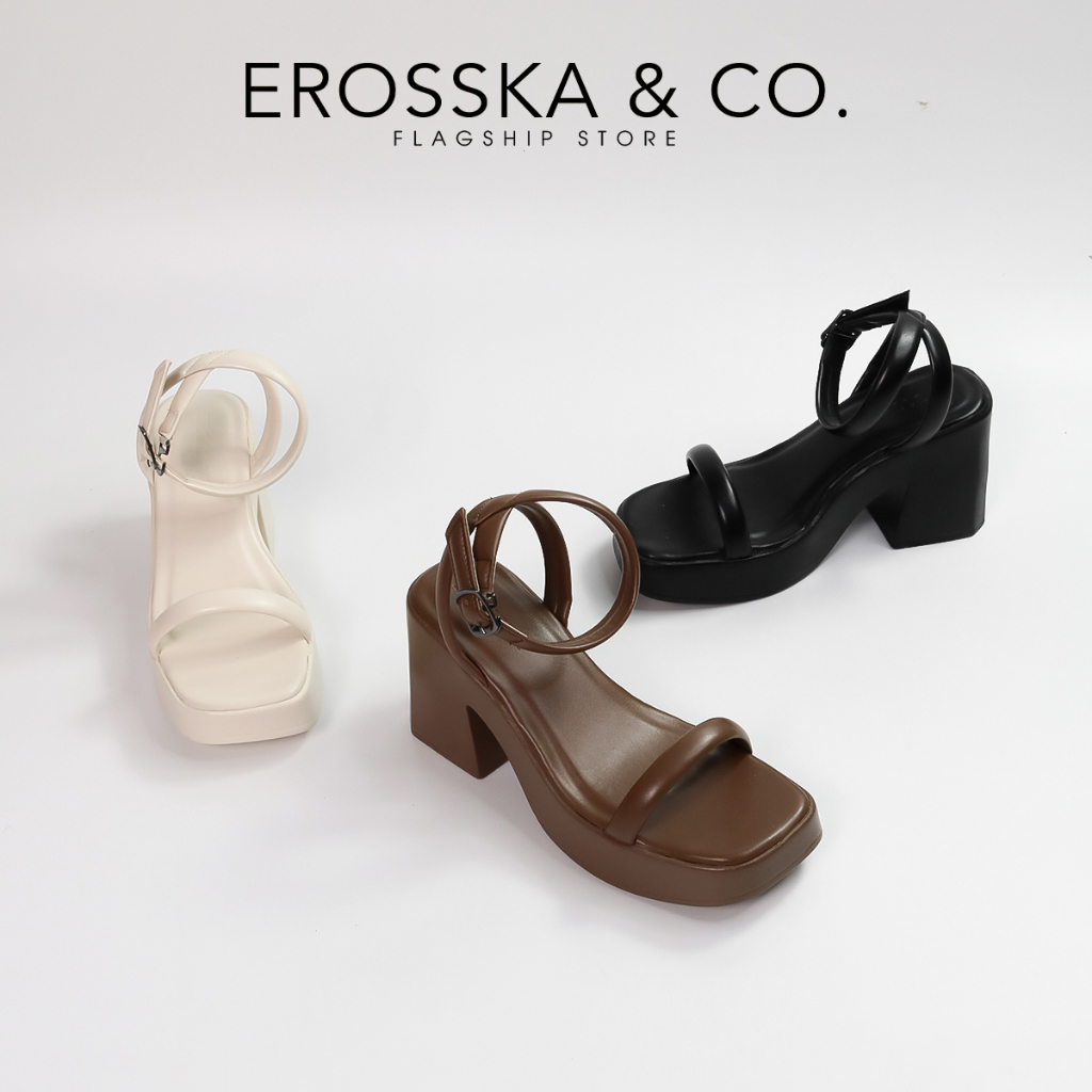 Erosska - Giày sandal cao gót nữ quai ngang kiểu dáng đơn giản cao 9cm màu nâu - SB029 [Form to lùi 1 size]